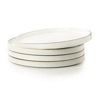 DAFUCERAMIC 10.25” Ceramic Dinner Plates, Set of 4, Microwave & Dishwasher Safe, Salad Pasta Deep Plates with Embossments Set of 4, Arctic white