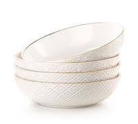 Dafuceramic 8.5Inch Pasta Bowls, 36OZ Serving Bowls, Salad Bowls Set of 4 Ceramic Sturdy & Stackable, Ideal for Housewarming, Festivals,Multicolor,White