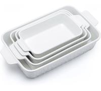 Dafuceramic Casserole Dishes for Oven, Baking Dishes, Ceramic Bakeware Sets of 4, Rectangular Baking Pan Set with Handles for Baking, Casserole, Kitchen, Wedding Gift,White