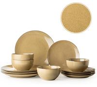 Dafuceramic Plates and Bowls Sets, 12 Pieces Modern Stoneware Dinnerware Set for 4 Kitchen Dinner Set Ceramic Dishware Dishes Set Microwave and Dishwasher Safe (White)