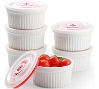 Dafuceramic Ramekins with Lids 12 oz White Creme Brulee Ramekins Ceramic Oven Safe Pudding Cups, Set of 6 Porcelain Custard for Baking Dishwasher and Microwave Safe
