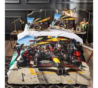 DAFUfbw 3D Formulaa Racing Design Duvet Cover, Pit Stop Pattern Bedding Set Individuality Comforter Cover with Zipper Closure Breathable Quilt Cover Super King（260x220cm）