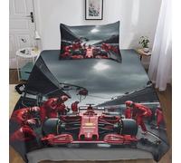 DAFUfbw 3D FormulaOne Perform A Pit Stop Print Duvet Cover Set Single（135x200cm）, Breathable Ferrarii Bedding Set, Fashionable Quilt Cover Set for Kids & Adults Decoration Kids