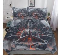 DAFUfbw 3D Pattern Buddha Bedding Set Double(200x200cm), Thousand-hand Bodhisattva Duvet Cover for Boy & Girl, Microfiber Quilt Cover Skin-friendly & Hypoallergenic Bed Linen Set