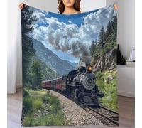 DAFUfbw 3D Steam Train Flannel Fleece Throw Blanket 50x60inch(127x152cm), Lightweight Choochoo Blanket for Couch Sofa Bed, Super Soft Cozy Warm Blankets