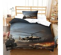 DAFUfbw Apache Gunship Luxe Comforter Cover Hidden Zipper Duvet Cover Set with Pillowcases Bedding Set Soft Microfiber Helicopter Quilt Cover Set for Kids & Adults Single（135x200cm）