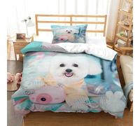DAFUfbw Bichon Frise Bedding Set Colorful Duvet Cover Sets Dogs Quilt Cover Soft Microfiber with Pillwocase Comforter Cover with Zipper Closure Finesse for Kids Adults Single（135x200cm）
