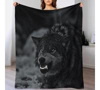 DAFUfbw Black Wolf Fleece Blanket Sofa Throw - Fluffy Soft Warm Versatile The Grinning Wolf Blanket for Sofa/Couch/Bed Throw/80x90inch(200x230cm) Eco-Friendly Recycled Fleece Blankets