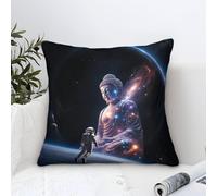 DAFUfbw Buddha Printed Throw Pillow Covers Home Bedroom Living Room Decorative Gifts Square Pillow Case Shakyamuni in Outer Space, 40x40cm