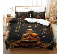 DAFUfbw Buddhist Monk Breathable Duvet Cover Luxe Dhyana Quilt Cover Set Hidden Zipper Comforter Cover Soft Microfiber Bedding Set with Pillowcases for Boys Girls Washable Double(200x200cm)