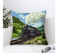 DAFUfbw Cushion Cover 50x50cm Steam Train, Microfiber Pillow Cover Decorative Choochoo Throw Pillows Farmhouse Decor for Home Cushion Case