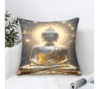 DAFUfbw Decorative Buddha Statue Themed Throw Pillow Cases, Shakyamuni Golden Statue Cushion Covers 45x45cm Microfiber Square Accent Pillow Covers Decor for Living Room Bedroom Sofa Bed