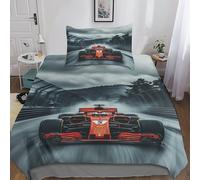 DAFUfbw Ferrarii Racing Bedding Set With Hidden Zipper, Single（135x200cm） Formulaone Duvet Cover Set with Pillowcases, Formulaone Pattern Quilt Cover Set Soft Microfiber