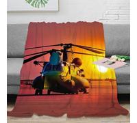 DAFUfbw Flannel Fleece 80x90inch(200x230cm) Blanket Chinook Under The Sunset for Bed, Soft Fluffy Velvet Bed Blanket with Decorative Military Helicopter Pattern for All Season, Warm & Lightweight