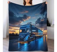 DAFUfbw Flannel Fleece Truck in The Evening Throw Blanket 50x60inch(127x152cm), 3D Printing Decorative Fuzzy Warm Lorry Blankets for Kids, Super Soft Cozy, Suitable for All Seasons