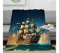 DAFUfbw Fleece Pirate Boat Throw Blanket for Couch And Bed, 80x90inch(200x230cm) Soft Cozy Jacquard Flannel Sailboat Blankets, Lightweight Fuzzy Plush Warm Throws for All Seasons