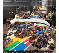 DAFUfbw Formulaa Racing Bedding Set Super King（260x220cm）,Pit Stop Duvet Cover Set with Pillowcases, Soft Microfiber 3D Pit Stop Printing Quilt Cover Set
