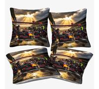 DAFUfbw Formulaa Racing Cushion Covers (45x45cm, 4pcs) - Pit Stop - Decorative Large Square Colourful Washable Eco, Throw Pillow Cases for Living Room, Sofa, Bedroom & Hotel