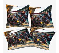 DAFUfbw Formulaa Racing Cushion Covers (50x50cm, 4pcs) - Pit Stop - Decorative Large Square Colourful Washable Eco, Throw Pillow Cases for Living Room, Sofa, Bedroom & Hotel