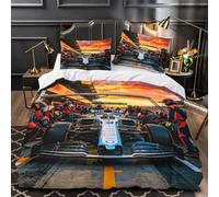 DAFUfbw Formulaa Racing Pattern Bedding Set Super King（260x220cm）, 3D Printed Pit Stop Quilt Cover with Zipper Closure, Duvet Cover with Pillowcase