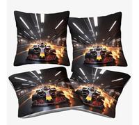 DAFUfbw Formulaa Racing Throw Pillow Cover 45x45cm, 4pcs, Single-Sided Print, Home Decor Cushion Case with Racing Car, Zipper Closure, Machine Washable, Polyester Fabric
