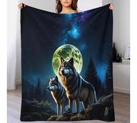 DAFUfbw Gray Wolf Fleece Blanket Sofa Throw - Fluffy Soft Warm Versatile Full Moon Blanket for Sofa/Couch/Bed Throw/70x80inch(180x200cm) Eco-Friendly Recycled Fleece Blankets
