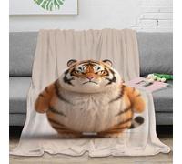 DAFUfbw Large Fleece Cartoon Tiger Throw Blanket 60x80inch(150x200cm) for Couch, Sofa, 340GSM Super Soft & Warm Blankets, Angry Fat Tiger Throw All Season Use, Cozy, Plush, Lightweight