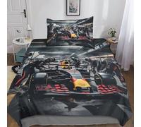 DAFUfbw Lovingly Bull Racing Perform A Pit Stop Comforter Cover Single（135x200cm）, Formulaone Duvet Cover with Pillowcases, Soft Microfiber Formulaone Quilt Cover for Boys & Girls