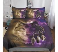 DAFUfbw Lovingly Dream Catcher Duvet Cover With Hidden Zipper, King（220x240cm） Grey Wolf Quilt Cover with Pillowcases, Soft Microfiber Comforter Cover for Boys Girls