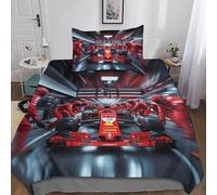 DAFUfbw Lovingly Ferrarii Racing Comforter Cover Single（135x200cm）, Formulaone Duvet Cover with Pillowcases, Soft Microfiber Formulaone Quilt Cover for Boys & Girls