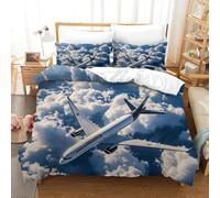 DAFUfbw Luxe Airplane Duvet Cover Washable Bedding Set, 3D Printed 3Pcs Airbuse Pattern Quilt Cover Set for Home Textiles Decor Double（200x200cm）
