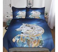 DAFUfbw Luxe Dream Catcher Pattern Duvet Cover Double（200x200cm）, Washable Bedding Set, 3D Two Arctic Wolves Printed Quilt Cover Set for Home Textiles Decor