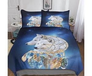 DAFUfbw Luxe Dream Catcher Pattern Duvet Cover Double（200x200cm）, Washable Bedding Set, 3D Two Arctic Wolves Printed Quilt Cover Set for Home Textiles Decor