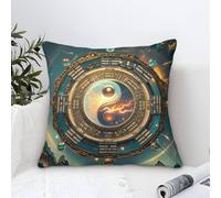 DAFUfbw Luxury Microfiber Square Throw Pillow Cases Yin-yang with Invisible Zipper, 40x40cm Decorative Throw Pillowcases with Tai Chi Symbol, for Livingroom Sofa Bedroom