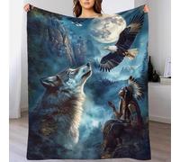 DAFUfbw Native American Fleece Blanket Throws for Sofas/bed/chair/camping Fluffy Warm Soft Mohican Wolf Eagle Blanket for Rest Time, Anti-Pill Fleece Blanket 60x80inch(150x200cm) Fit All Season
