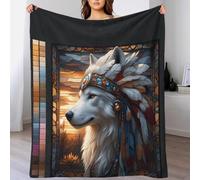 DAFUfbw Native Americans Fleece Blanket Sofa Throw - Fluffy Soft Warm Versatile Wolf Blanket for Sofa/Couch/Bed Throw/70x80inch(180x200cm) Eco-Friendly Recycled Fleece Blankets