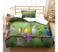 DAFUfbw Parrots Washable Comforter Cover Hidden Zipper Duvet Cover Set with Pillowcases Birds Bedding Set Soft Microfiber Quilt Cover Set Various Sizes for Kids Adults Single(135x200cm)