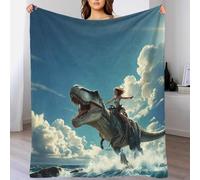 DAFUfbw Plush Fluffy The Girl Riding The T-Rex Blanket - Super Soft Flannel Dinosaur Blankets 40x50inch(100x130cm) Fuzzy Throw Blanket for Bed, Cozy Sofa Throw, Warm Lightweight Throws