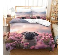 DAFUfbw Puppy Warmth Quilt Cover Set Hidden Zipper Duvet Cover Set with Pillowcases Pug Dog Bedding Set Soft Microfiber Comforter Cover Various Sizes for Kids Adults Double(200x200cm)