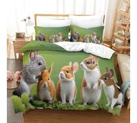 DAFUfbw Rabbits Breathable Comforter Cover Hidden Zipper Bunnies Duvet Cover Set with Pillowcases Bedding Set Soft Microfiber Quilt Cover Set for Various Sizes Beds Double(200x200cm)