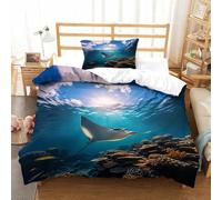 DAFUfbw Sea World Lovingly Bed Linen Set Hidden Zipper Manta Ray Duvet Cover Set with Pillowcases Quilt Cover Set Soft Microfiber Comforter Cover Kids & Adults Single（135x200cm）