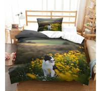 DAFUfbw Sheepdog Cotton Duvet Cover Ivory Various Sizes Quilt Cover Bedding Set Soft & Cozy Percale Weave Border Collie Comforter Cover with Zipper Closure for Kids Adults Single(135x200cm)