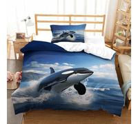 DAFUfbw Skin-friendly Killer Whale Bedding Set Cozy Quilt Cover 3D Printed Duvet Cover Luxe orca Pattern Comforter Cover with Pillowcase for Boys & Girls 3 Pieces Single(135x200cm)