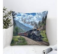 DAFUfbw Steam Train Cushion Covers 50x50cm, Choochoo Throw Double Printed Pillow Case Steam Train Accent Pillow Covers