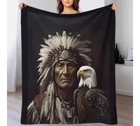 DAFUfbw Super Soft 3D Native American Throw Blanket 50x60inch(127x152cm) Premium Silky Flannel Fleece Ribbed Jacquard Lightweight Bed Blankets with Mohican Eagle All Season Use