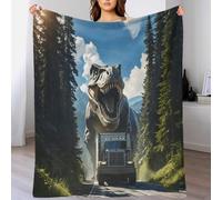 DAFUfbw The T-Rex Chasing A Truck Throw Blanket, Not Heated, Made of Soft Velvet Plush, 80x90inch(200x230cm) Sherpa-Lined Fleece Dinosaur Blanket - Extreme Warmth & Cloud-Like Texture