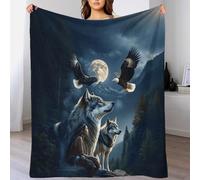 DAFUfbw Wolf & Bald Eagle Fleece Blanket Sofa Throw - Fluffy Soft Warm Versatile Full Moon Blanket for Sofa/Couch/Bed Throw/70x80inch(180x200cm) Eco-Friendly Recycled Fleece Blankets