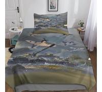 DAFUfbw WW II Airplane Duvet Cover Single（135x200cm）, Finesse Bed Set with Pillowcase Microfiber 3D Printed WW2 Tanks Quilt Cover with Zipper Closure for Childs & Adults