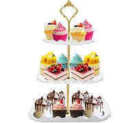 DAFURIET Dessert Cupcake Stand, 3 Tier Cup Cake Holder Tower for Tea Party/Birthday/Weeding, Plastic Tiered Serving Tray with Metal Rod (White)