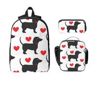 Dag Heart Backpack Set for Girls Boys with Lunch Bag Pencil Case Dachshund 3 Pieces School Bags Insulated Lunchbox Gifts for Women Men